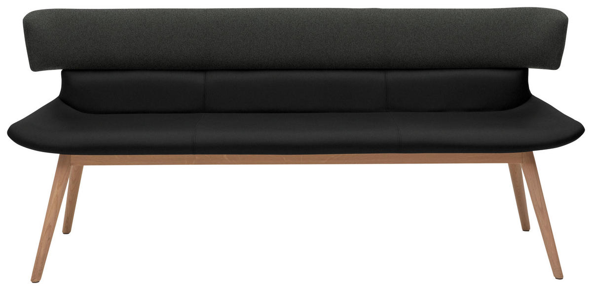 SITZBANK 170/84,5/64,5 cm  in Grau, Schwarz, Eichefarben  - Eichefarben/Schwarz, Natur, Leder/Holz (170/84,5/64,5cm) - Voglauer