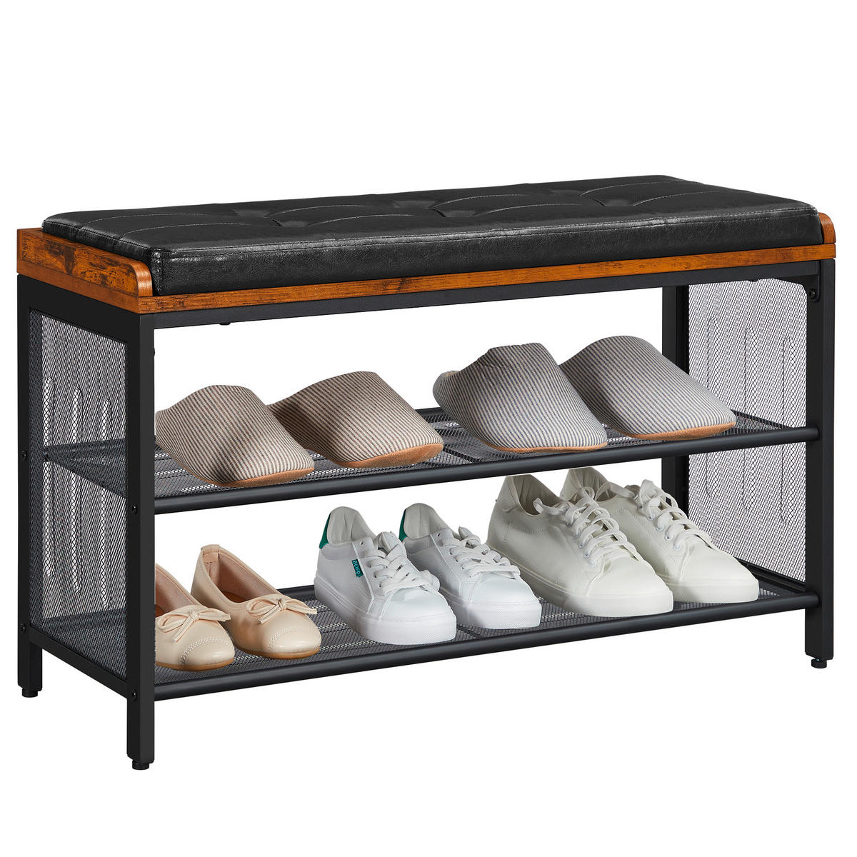GARDEROBENBANK Vasagle  in 80/48/30 cm  - Schwarz/Braun, Trend, Holzwerkstoff/Textil (80/48/30cm) - Boxxx