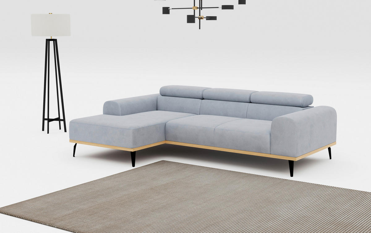 ECKSOFA Hellgrau Mikrofaser  - Hellgrau/Schwarz, KONVENTIONELL, Textil/Metall (157/244cm) - Cotta