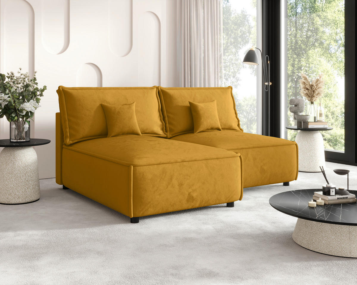 ECKSOFA Senfgelb Webstoff Zierkissen, Rückenkissen, Rücken echt  - Senfgelb/Schwarz, MODERN, Kunststoff/Textil (153/200cm) - Xora