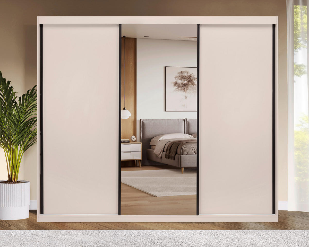 SCHIEBETÜRENSCHRANK 250/215/59,5 cm 3-türig  - Kaschmir/Schwarz, MODERN, Holzwerkstoff/Metall (250/215/59,5cm) - MID.YOU