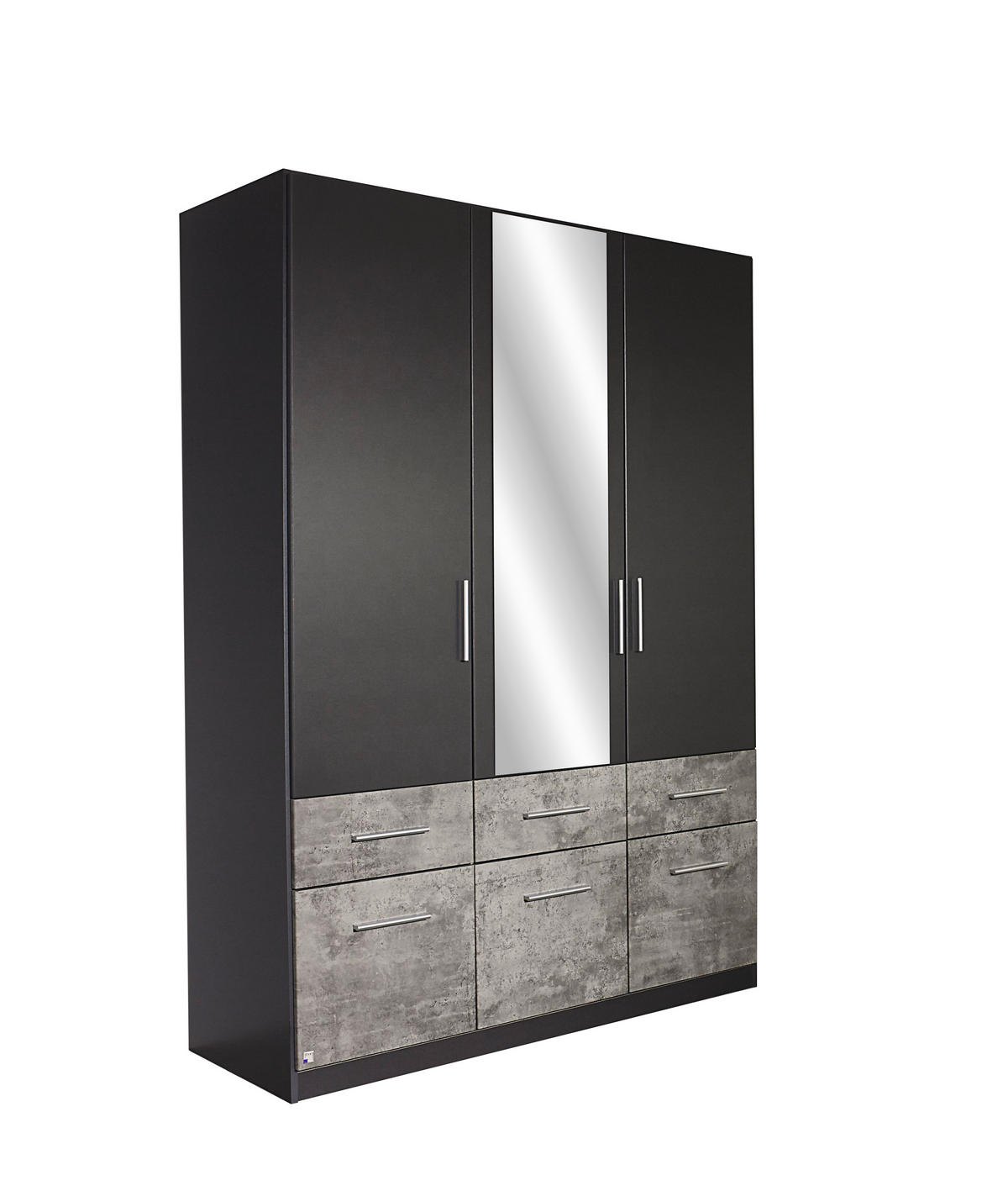 DREHTÜRENSCHRANK 3-türig Grau, Dunkelgrau  - Dunkelgrau/Alufarben, Basics, Holzwerkstoff/Kunststoff (136/197/54cm) - Xora