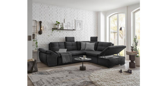 ECKSOFA  in Mikrovelours Schwarz  - Schwarz, KONVENTIONELL, Kunststoff/Textil (265/217cm) - Carryhome