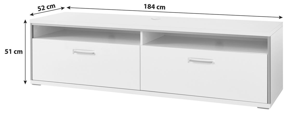 SKRINKA POD TV, sivá, strieborná, biela, biela s vysokým leskom, 184/51/52 cm - sivá/biela, Design, kov/kompozitné drevo (184/51/52cm) - Livetastic
