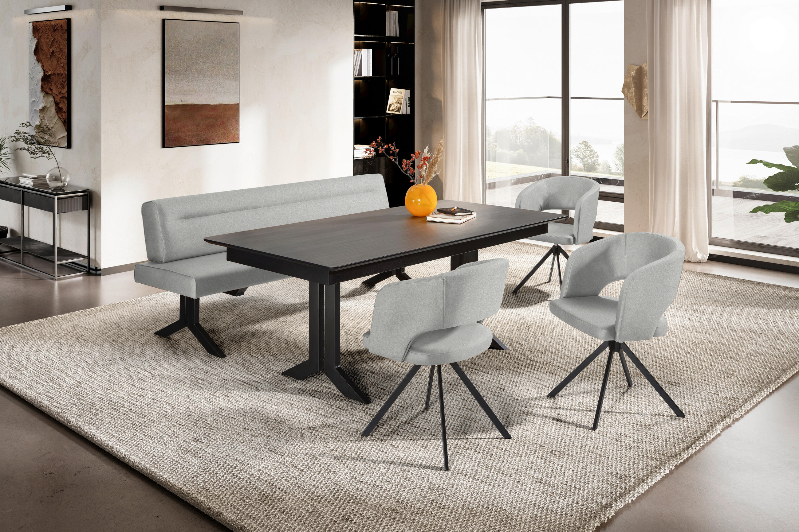 SITZBANK in Metall, Textil Beige  - Beige/Schwarz, Konventionell, Textil/Metall (220/87/70cm) - Moderano