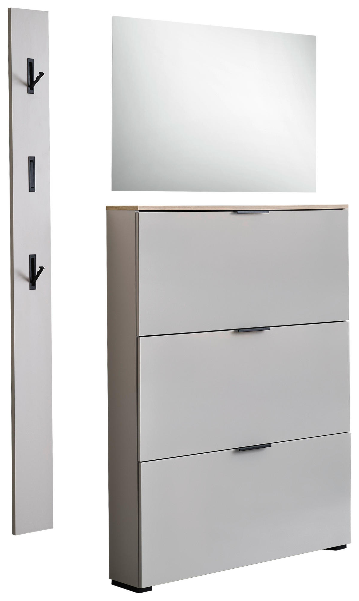 GARDEROBE 3-teilig  in 125/200/19 cm  - Kaschmir/Eichefarben, Design, Glas/Holzwerkstoff (125/200/19cm) - Voleo