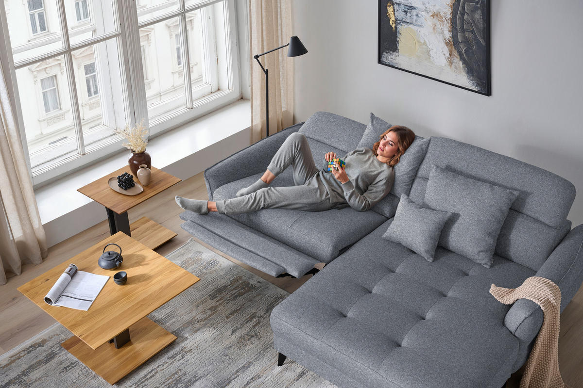 ECKSOFA Flachgewebe Grau  - Schwarz/Grau, Design, Textil/Metall (246/175cm) - Celina