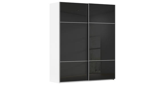 SCHWEBETÜRENSCHRANK 201/223/67 cm 2-türig Schwarz, Weiß  - Alufarben/Schwarz, KONVENTIONELL, Glas/Holzwerkstoff (201/223/67cm) - Novel