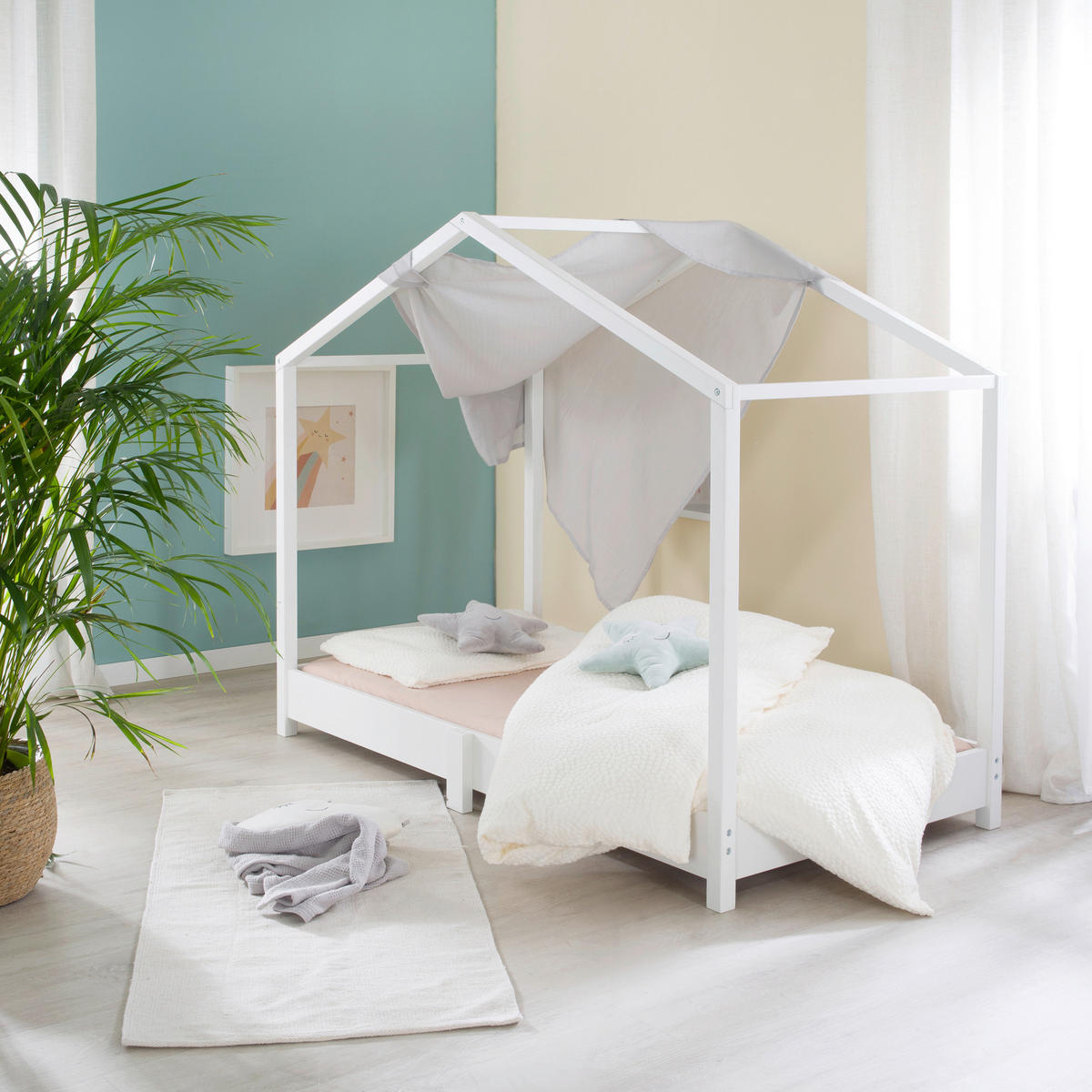 BODENBETT. - Weiss, Basics, Holzwerkstoff (76,5/121/146cm) - Roba