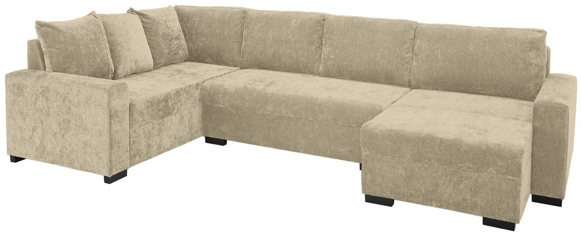 WOHNLANDSCHAFT Beige Chenille  - Beige/Schwarz, KONVENTIONELL, Kunststoff/Textil (183/311/140cm) - Ti'me