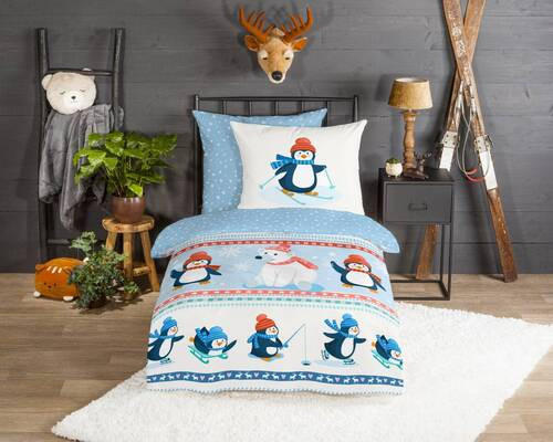 KINDERBETTWÄSCHE Penguins Biber 135/200 cm  - Multicolor, Design, Textil (135/200cm)