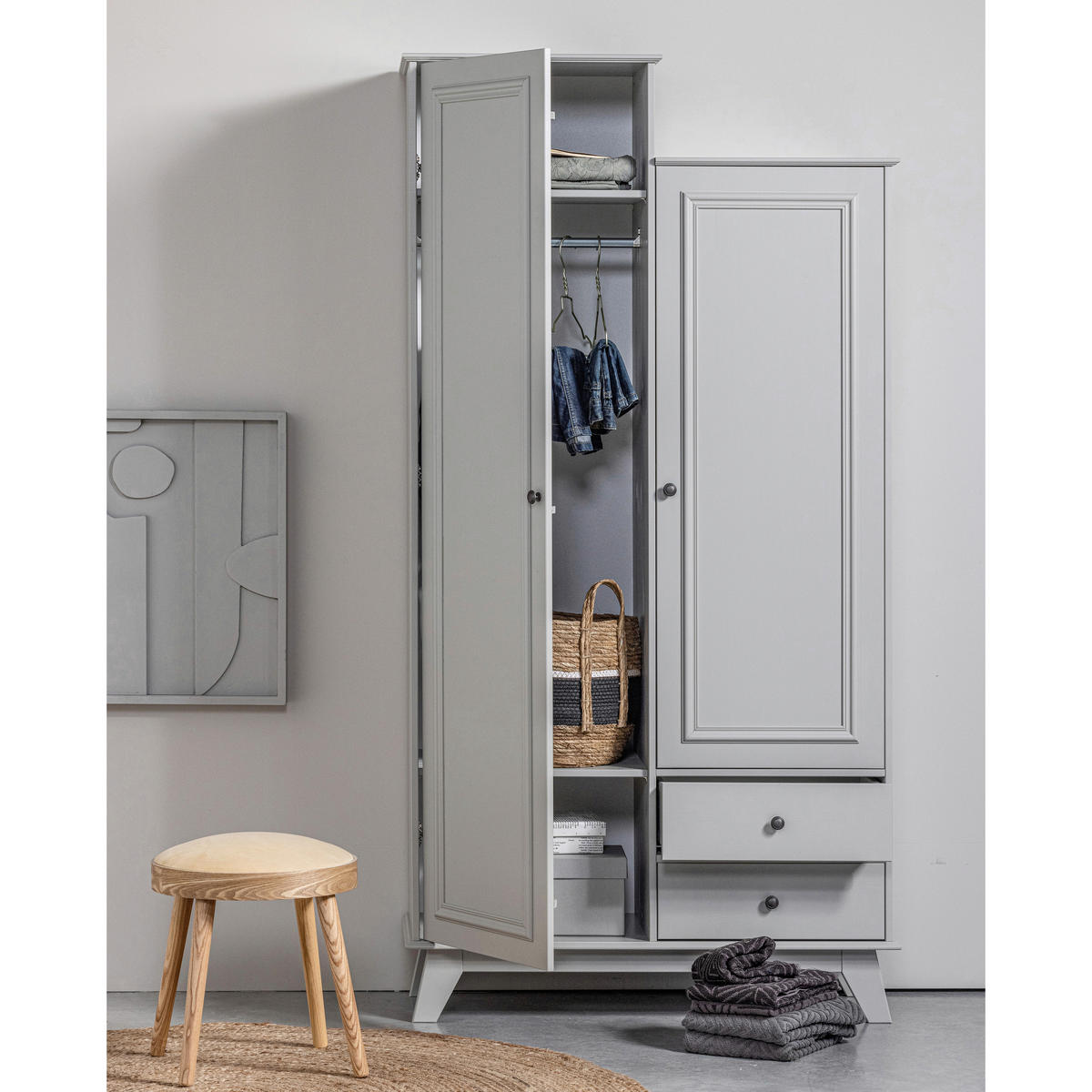 DREHTÜRENSCHRANK 98/190/41 cm,  in Grau, 2-türig  - Schwarz/Grau, Basics, Holz/Metall (98/190/41cm) - MID.YOU