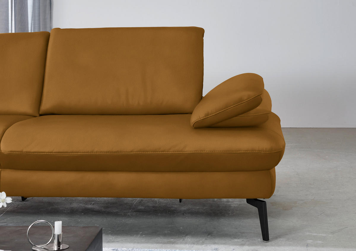 ECKSOFA in Echtleder Currygelb  - Currygelb/Schwarz, Design, Leder/Metall (157/325cm) - Dieter Knoll