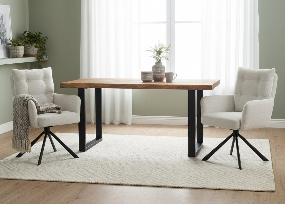 Armlehnstuhl Lina creme  in Eisen  - Creme/Schwarz, KONVENTIONELL, Textil/Metall (60/95/67cm) - MID.YOU