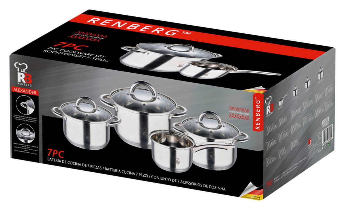 KOCHTOPFSET RENBERG ALEXANDER 7-teilig  - Silberfarben, Basics, Glas/Metall (16cm)