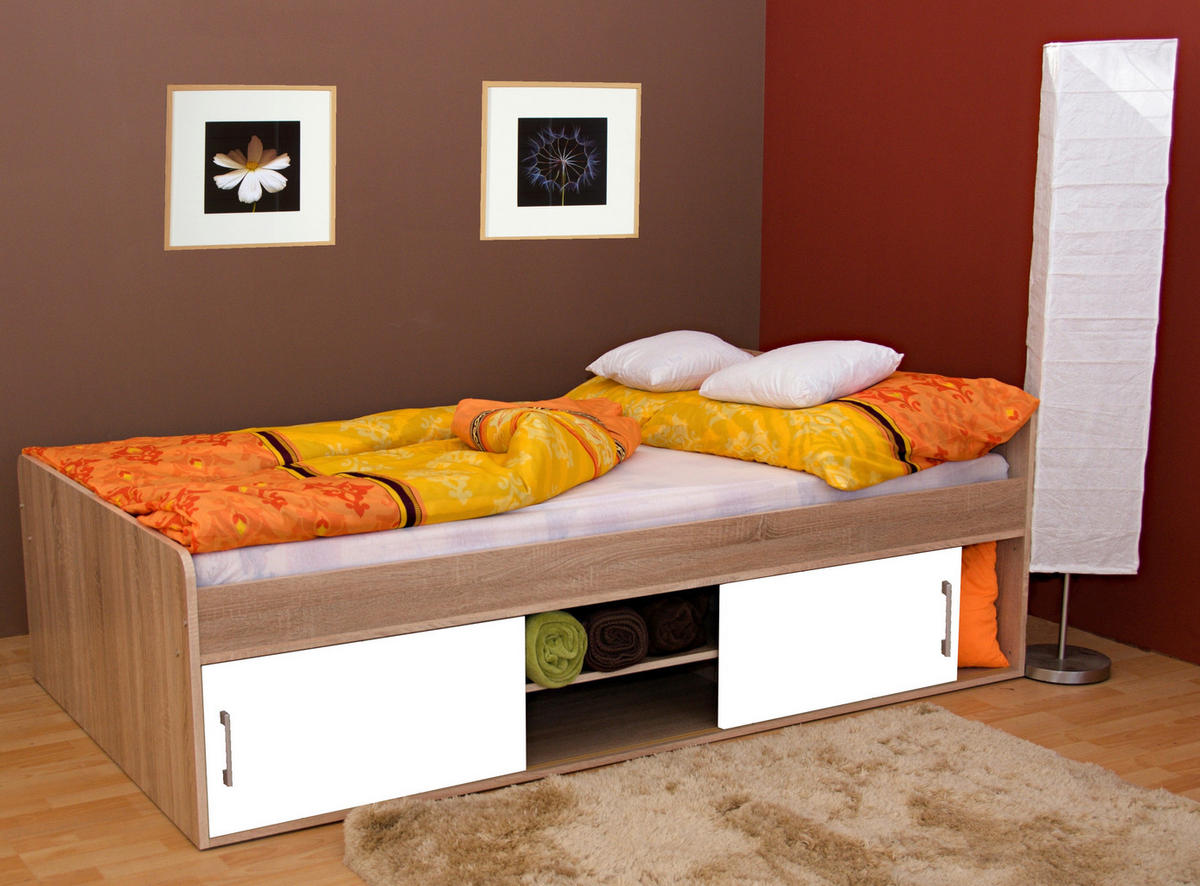 POSTEĽ 120/200 cm,  - biela/dub sonoma, Konventionell, kompozitné drevo (120/200cm) - Cantus