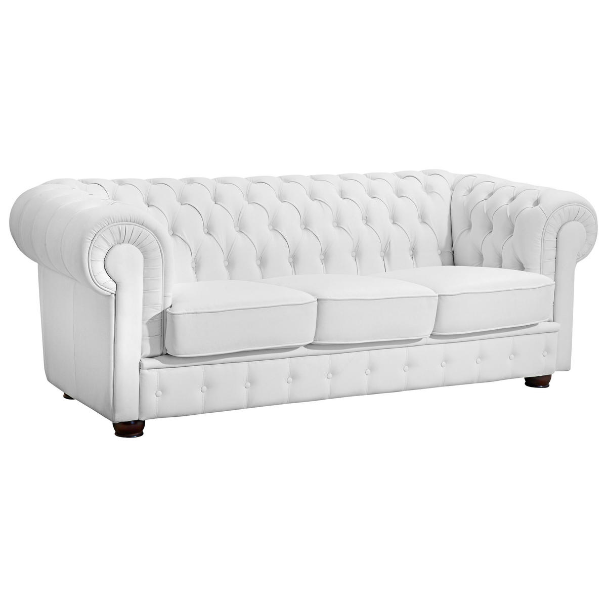 CHESTERFIELD-DREISITZER-SOFA Weiß Echtleder  - Nussbaumfarben/Weiß, Design, Leder/Holz (200/76/98cm) - Max Winzer