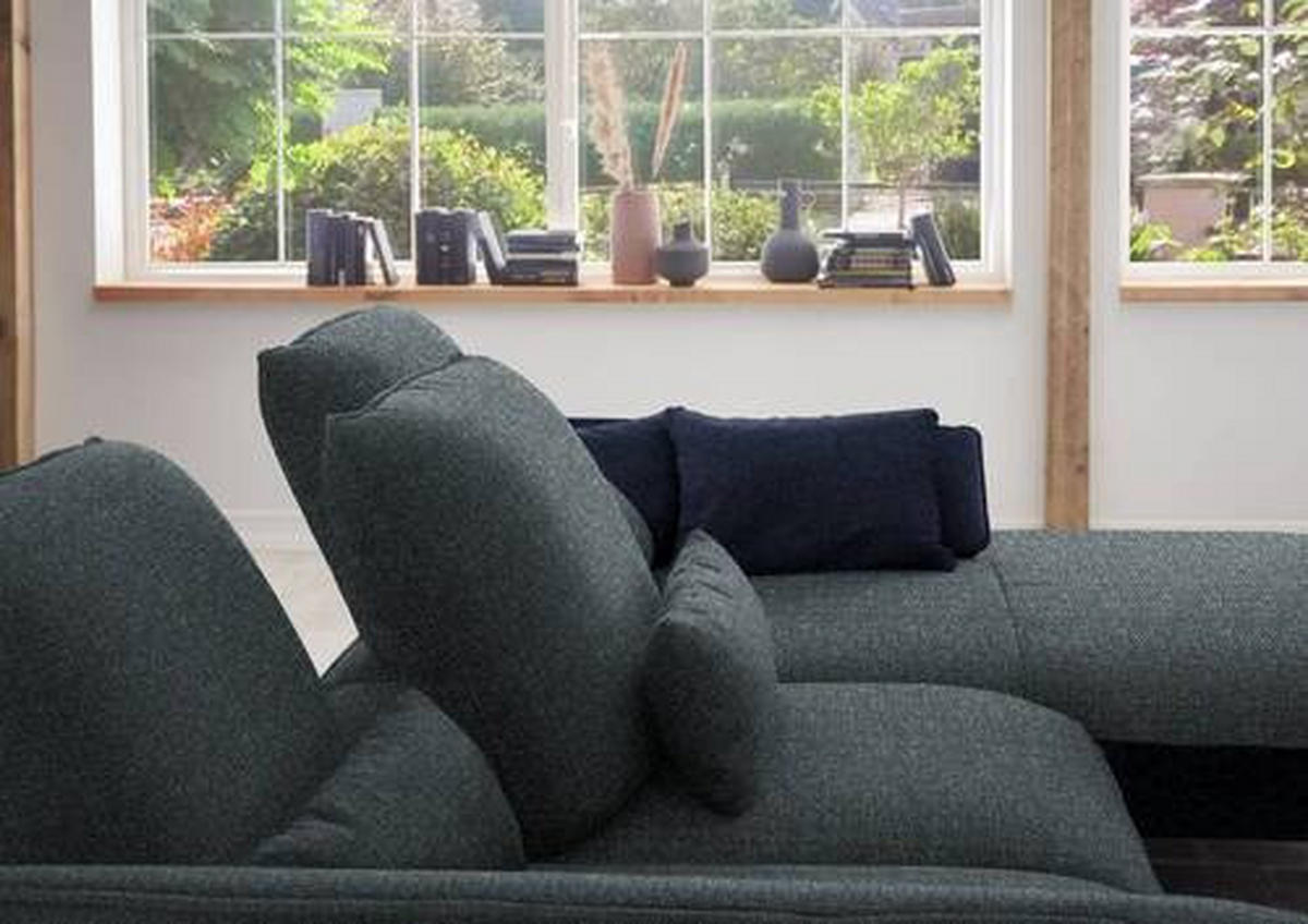 ECKSOFA in Flachgewebe Blaugrau  - Blaugrau/Schwarz, Design, Textil/Metall (301/191cm) - Moderano