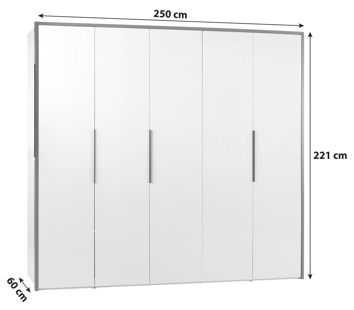 DREHTÜRENSCHRANK 250/221/60 cm 5-türig Weiß  - Silberfarben/Weiß, MODERN, Holzwerkstoff/Metall (250/221/60cm) - MID.YOU