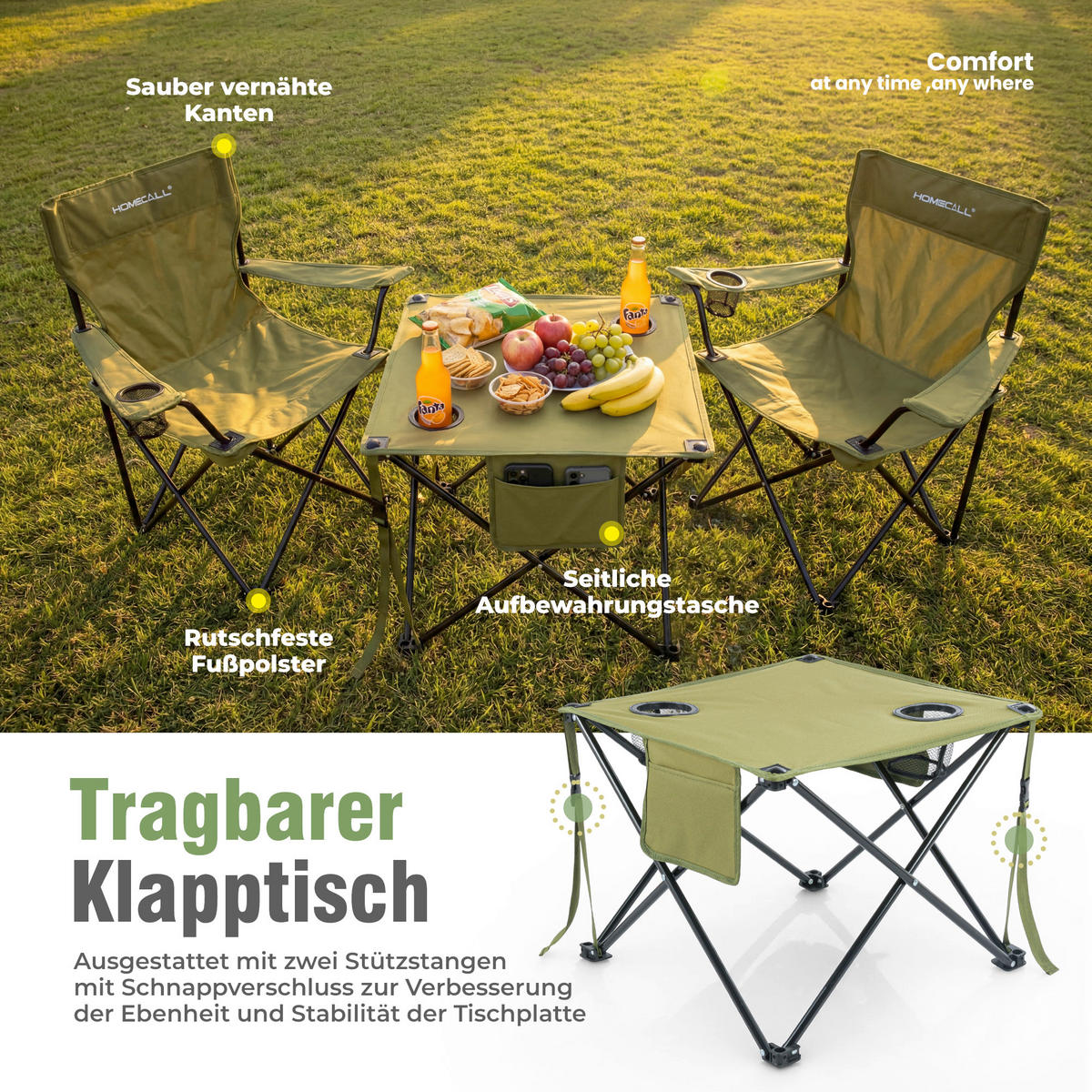 CAMPINGGARNITUR - Olivgrün, Basics, Textil/Metall (43/79/43cm) - Modante