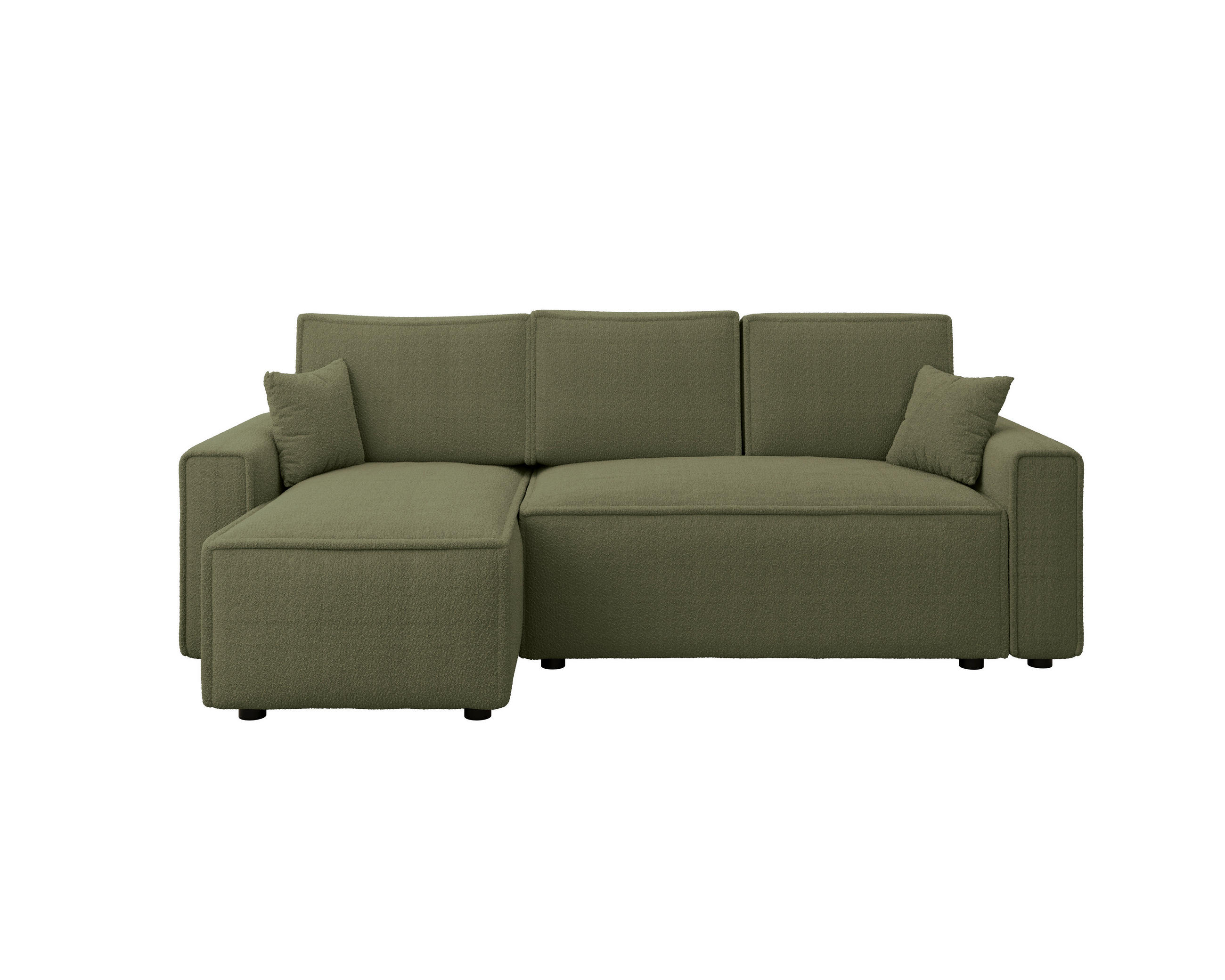 ECKSOFA Grün Bouclé Zierkissen, Rückenkissen, Bettkasten, Schlaffunktion, Rücken echt, Liegefläche im Originalstoff  - Schwarz/Grün, MODERN, Kunststoff/Textil (143/232cm) - Carryhome