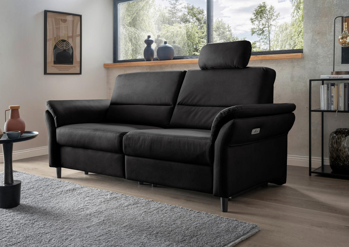 3-SITZER-SOFA in Lederlook Schwarz  - Schwarz, Modern, Holz/Textil (192/90/89cm) - Livetastic