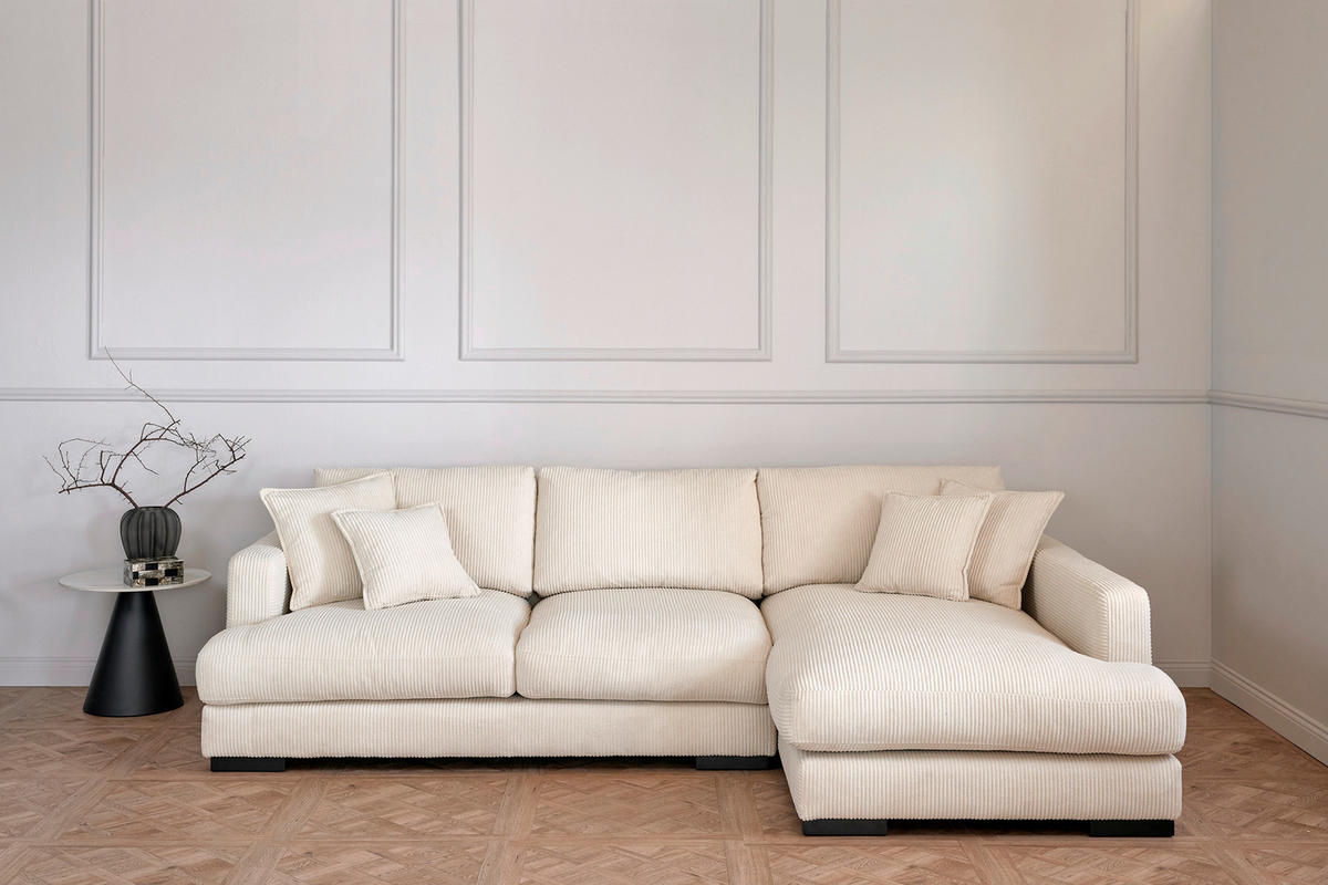 ECKSOFA  RELAX ASPEN CORNER M-R EU Weiß, Ecru Cord  - Ecru/Schwarz, MODERN, Holz/Textil (271/166cm) - Livetastic