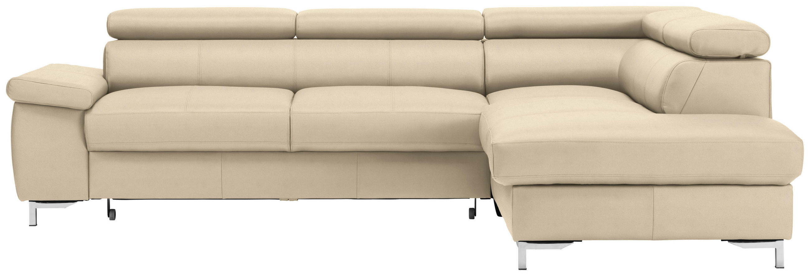 ECKSOFA Echtleder Beige  - Chromfarben/Beige, Design, Leder/Metall (268/213cm) - Stylife