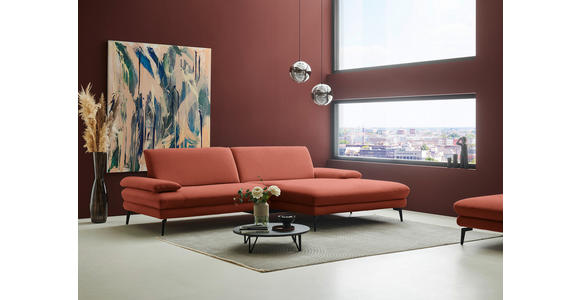 ECKSOFA  in Chenille, Flachgewebe Terracotta  284/180 cm  - Terracotta/Schwarz, Design, Textil/Metall (284/180cm) - Dieter Knoll