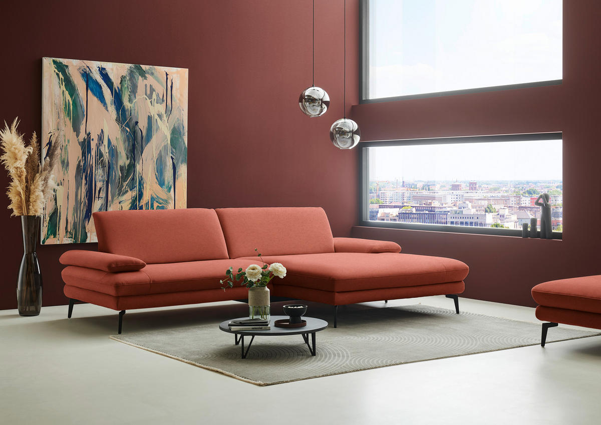 ECKSOFA  in Chenille, Flachgewebe Terracotta  284/180 cm  - Terracotta/Schwarz, Design, Textil/Metall (284/180cm) - Dieter Knoll