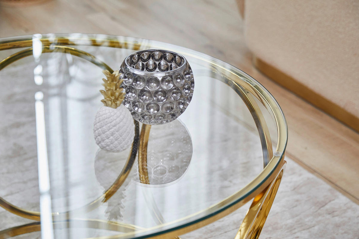 COUCHTISCH Sicherheitsglas, Klarglas 80/80/40 cm rund Klar, Goldfarben  - Klar/Goldfarben, Design, Glas/Metall (80/80/40cm) - Livetastic