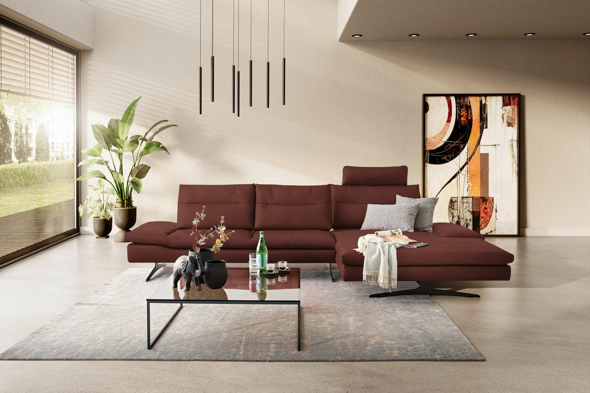 ECKSOFA in Echtleder Schlammfarben  - Schlammfarben/Schwarz, Modern, Leder/Metall (342/158cm) - Chilliano