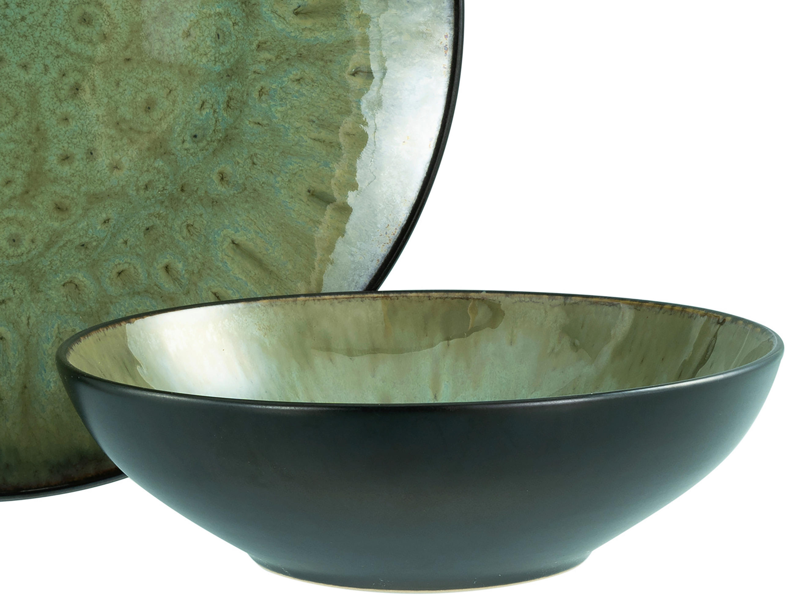 TAFELSERVICE Jawa Grün 18-teilig  - Schwarz/Grün, Basics, Keramik - Creatable