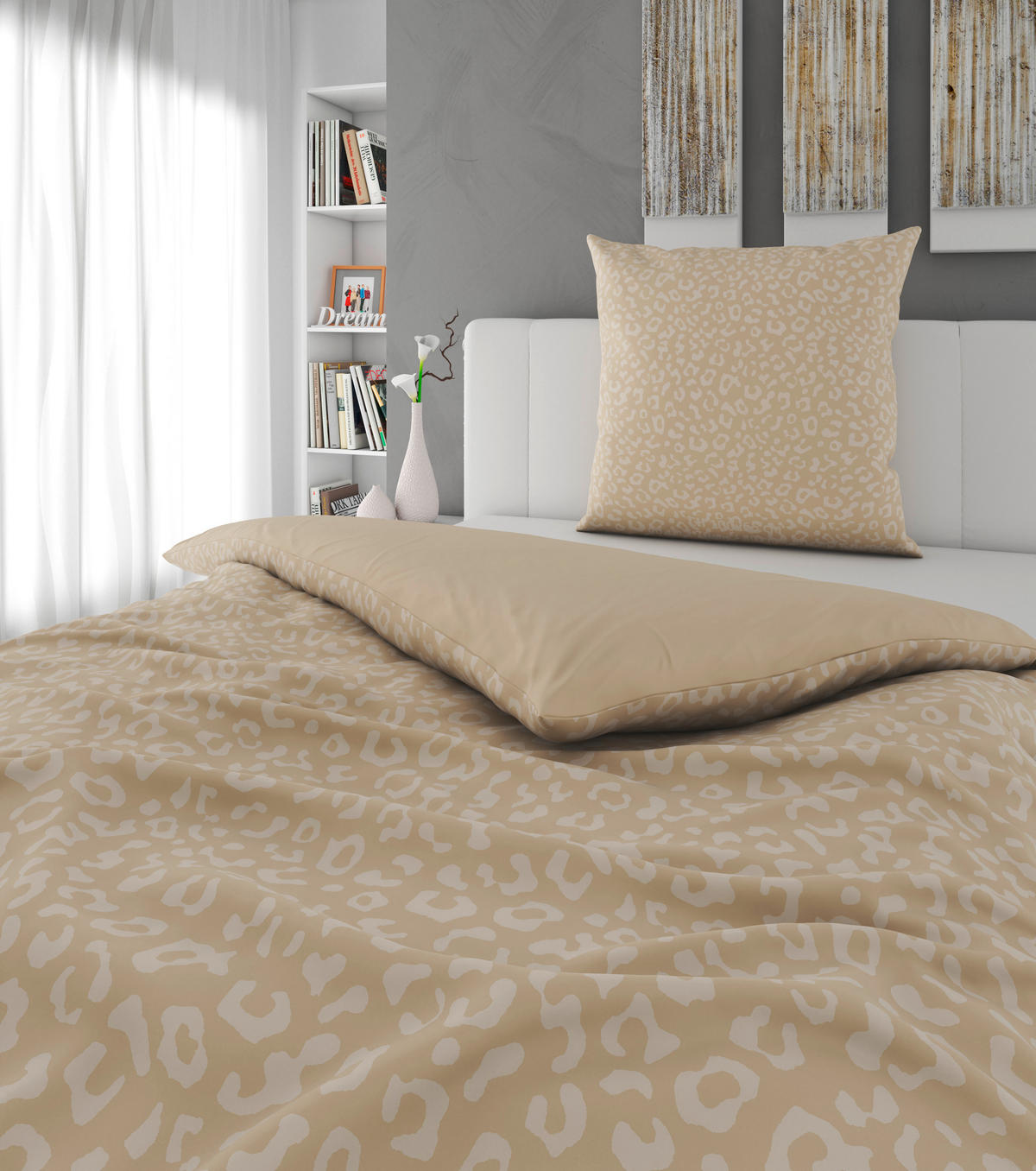 Bettwäsche 2er Set Samt, Flachgewebe 155/220 cm  - Beige, Design, Textil (155/220cm) - Esposa