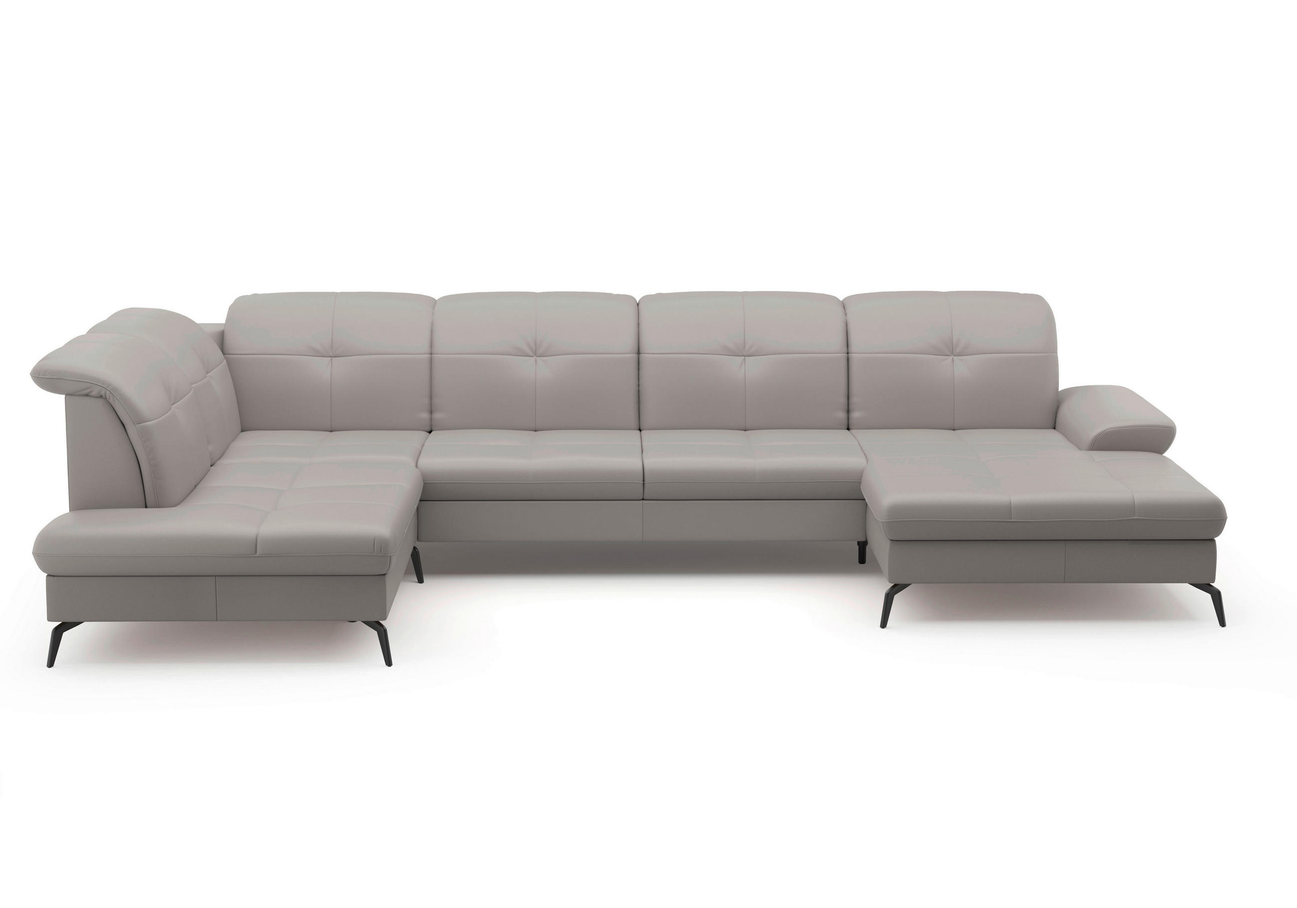 WOHNLANDSCHAFT Hellgrau Echtleder  - Hellgrau/Schwarz, KONVENTIONELL, Leder/Metall (231/357/185cm) - Sit & More