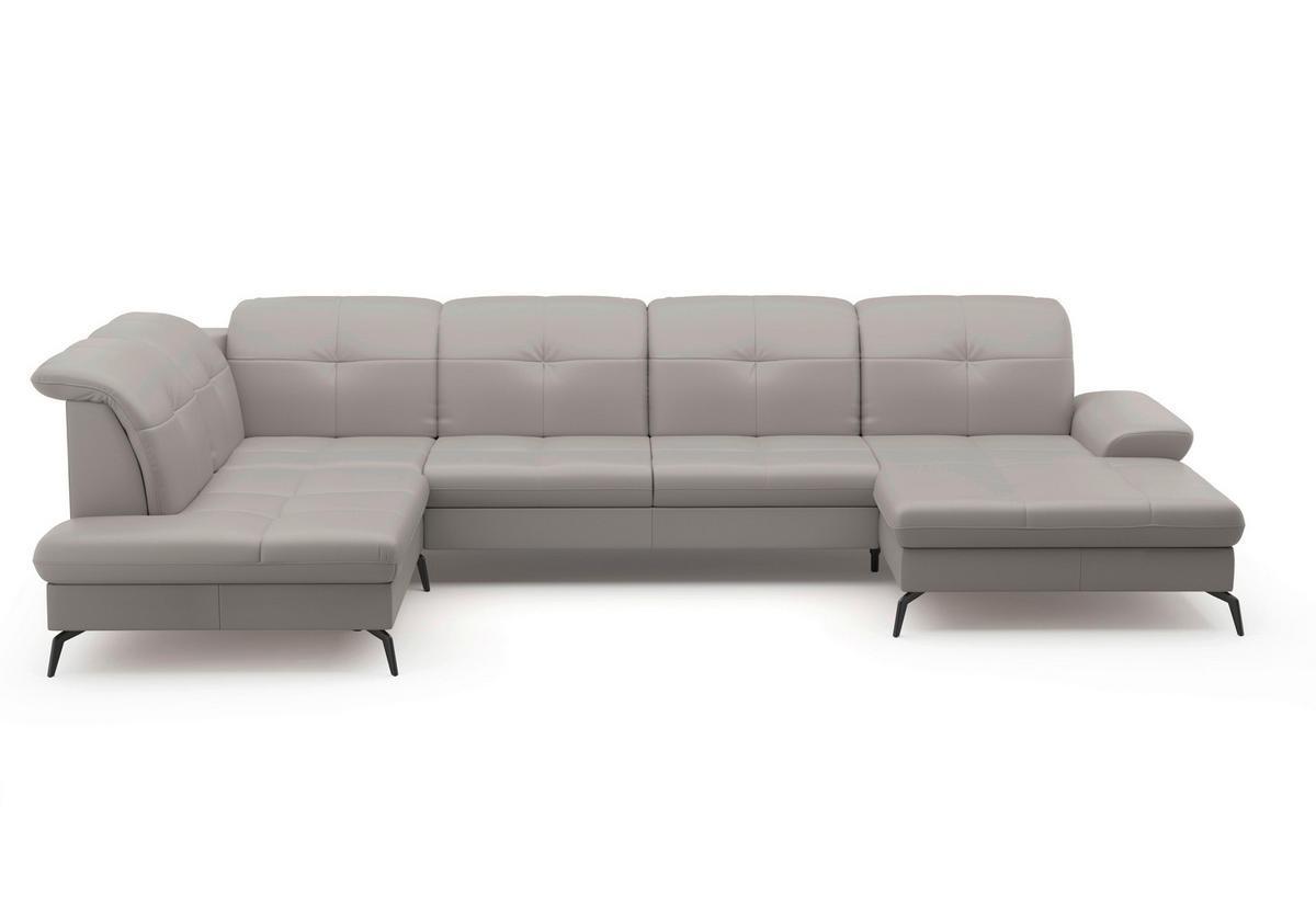 WOHNLANDSCHAFT in Vliesstoff Kombination Echtleder/Stoff Hellgrau  - Hellgrau/Schwarz, KONVENTIONELL, Leder/Textil (231/357/185cm) - Sit & More