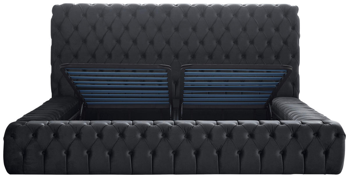 POLSTERBETT gepolstertes Kopfteil, Lattenrost, Bettkasten Grau 180/200 cm  - Blau/Grau, MODERN, Kunststoff/Textil (180/200cm) - Livetastic