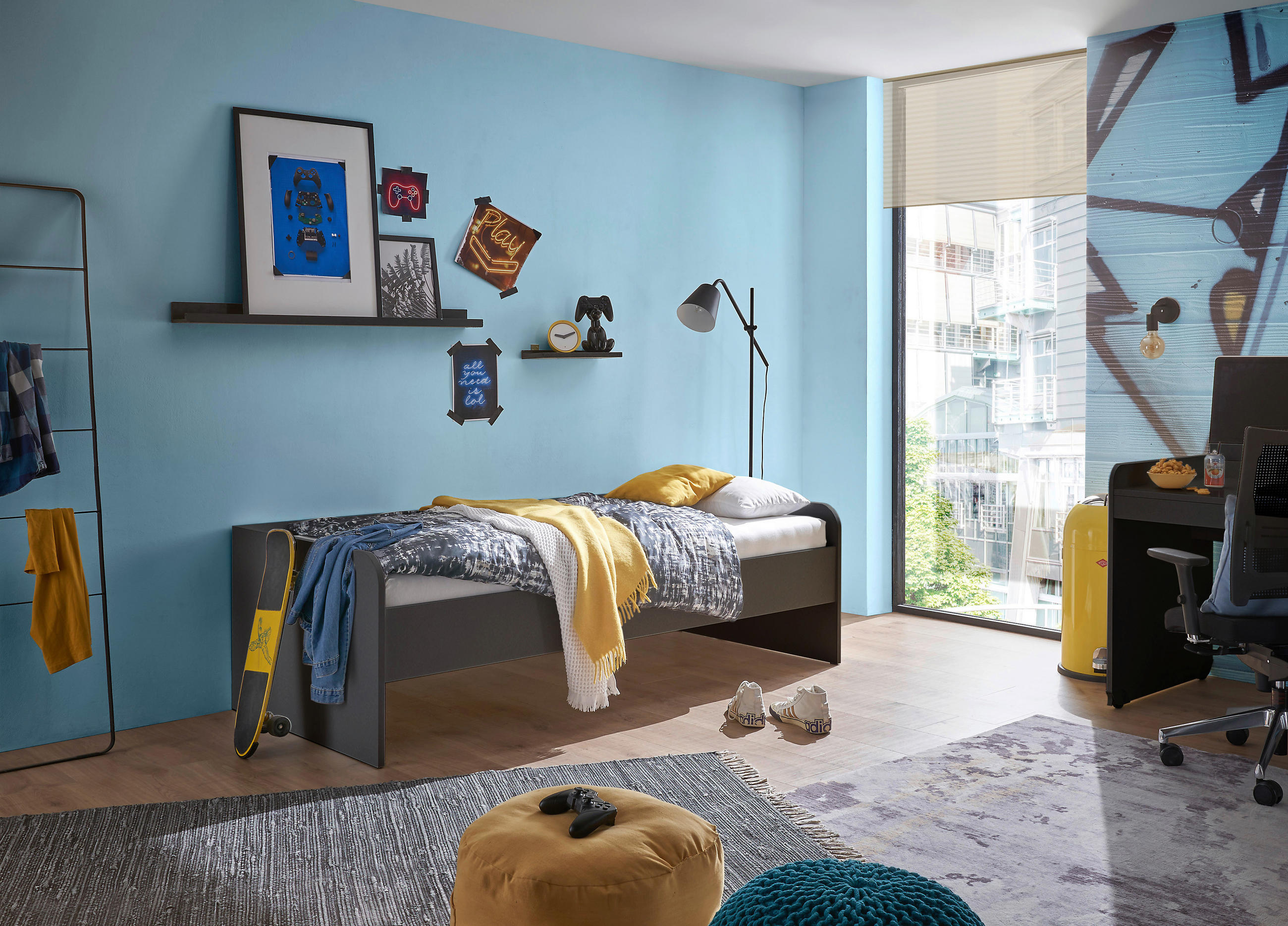 BETT 90/200 cm  in Graphitfarben   - Graphitfarben, Modern, Holzwerkstoff (90/200cm) - MID.YOU