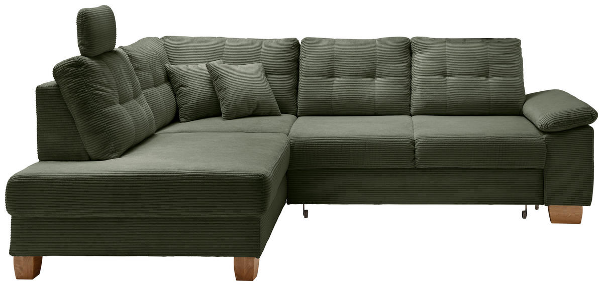 ECKSOFA in Cord Dunkelgrün  - Dunkelgrün/Naturfarben, Modern, Holz/Textil (206/274cm) - Livetastic
