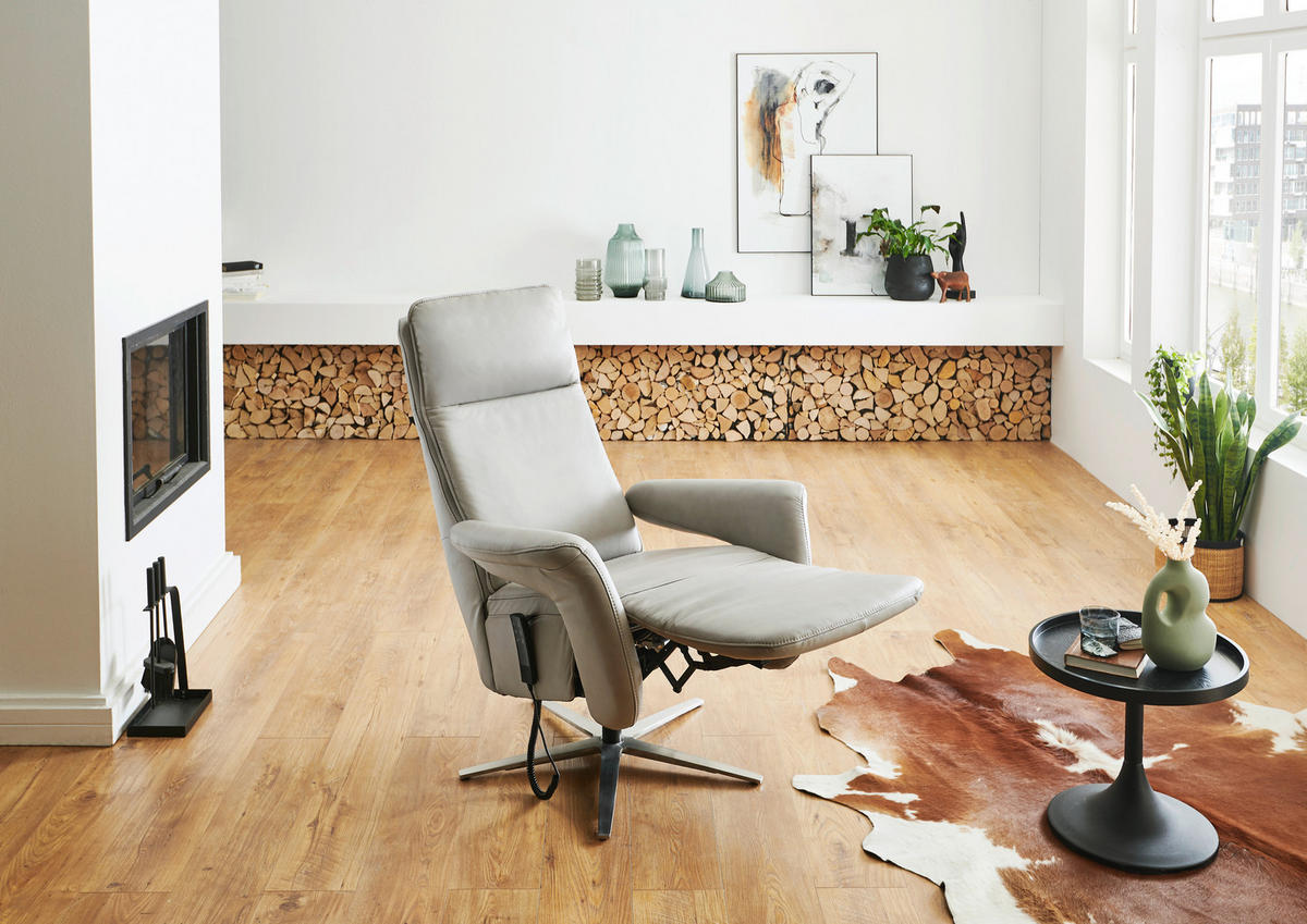 RELAXSESSEL Leder Grau  - Edelstahlfarben/Grau, Design, Leder/Metall (83/116/87cm) - Valdera