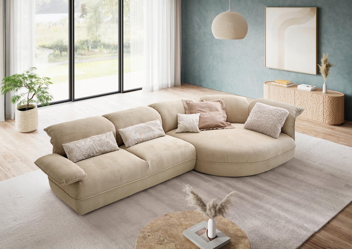 ECKSOFA Cord Beige  - Beige/Schwarz, Design, Kunststoff/Textil (343/154cm) - Koinor