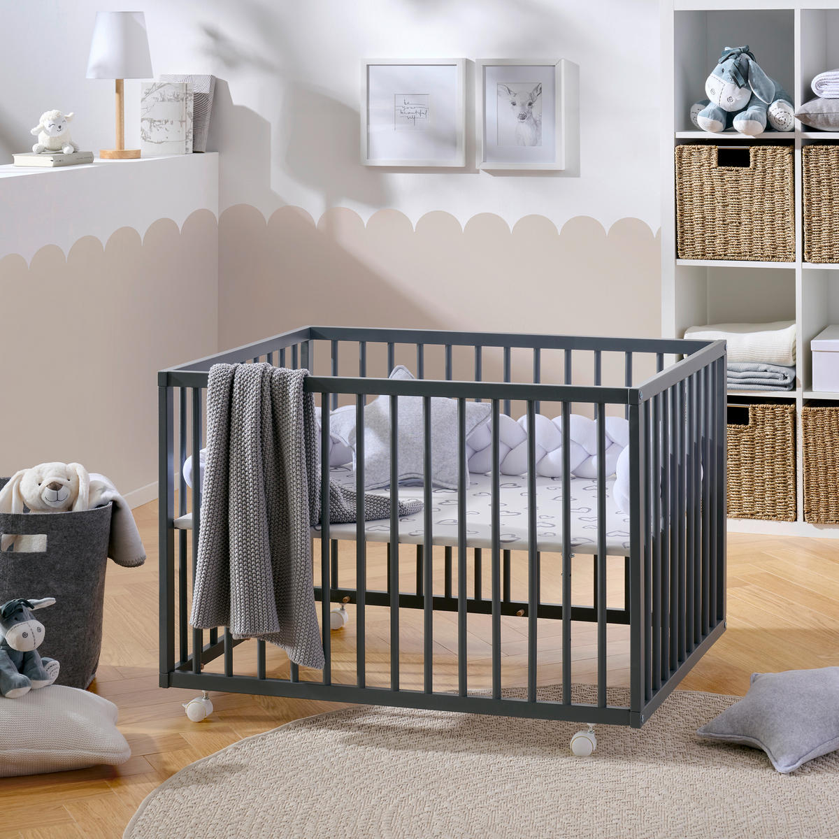 DETSKÁ OHRÁDKA, 100/75/68 cm - sivá, Basics, drevo/plast (100/75/68cm) - My Baby Lou