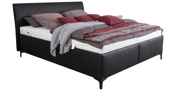 POLSTERBETT Matratze, gepolstertes Kopfteil, Lattenrost, Bettkasten 180/200 cm  in Schwarz  - Schwarz/Weiß, KONVENTIONELL, Leder/Holz (180/200cm) - Esposa