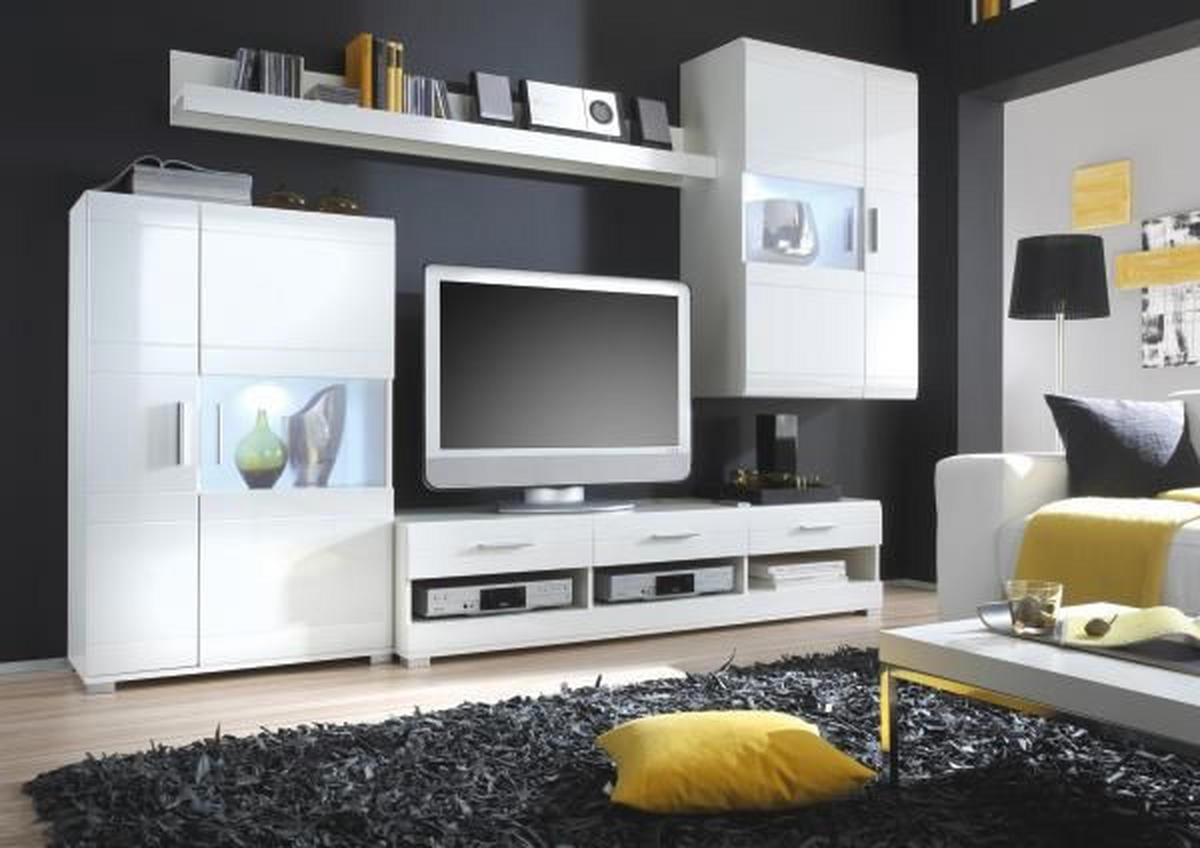 REGAL ZA DNEVNI BORAVAK bijela, bijela visoki sjaj   - bijela/srebrne boje, Design, staklo/drvni materijal (265/186/44cm) - Xora