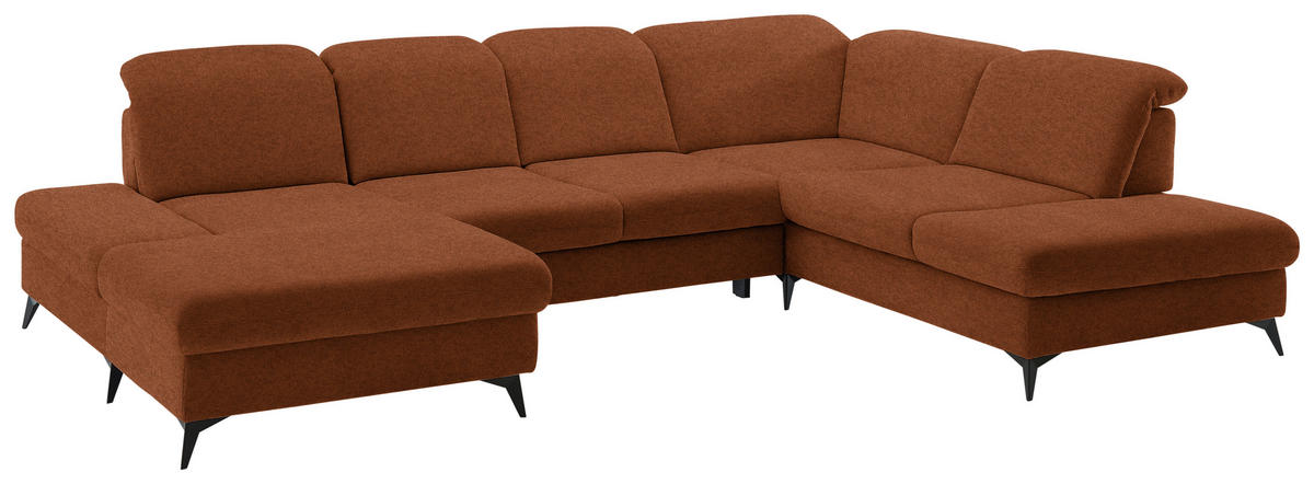 WOHNLANDSCHAFT  in Chenille Rostfarben  - Rostfarben/Schwarz, Design, Textil/Metall (198/364/255cm) - Beldomo Style