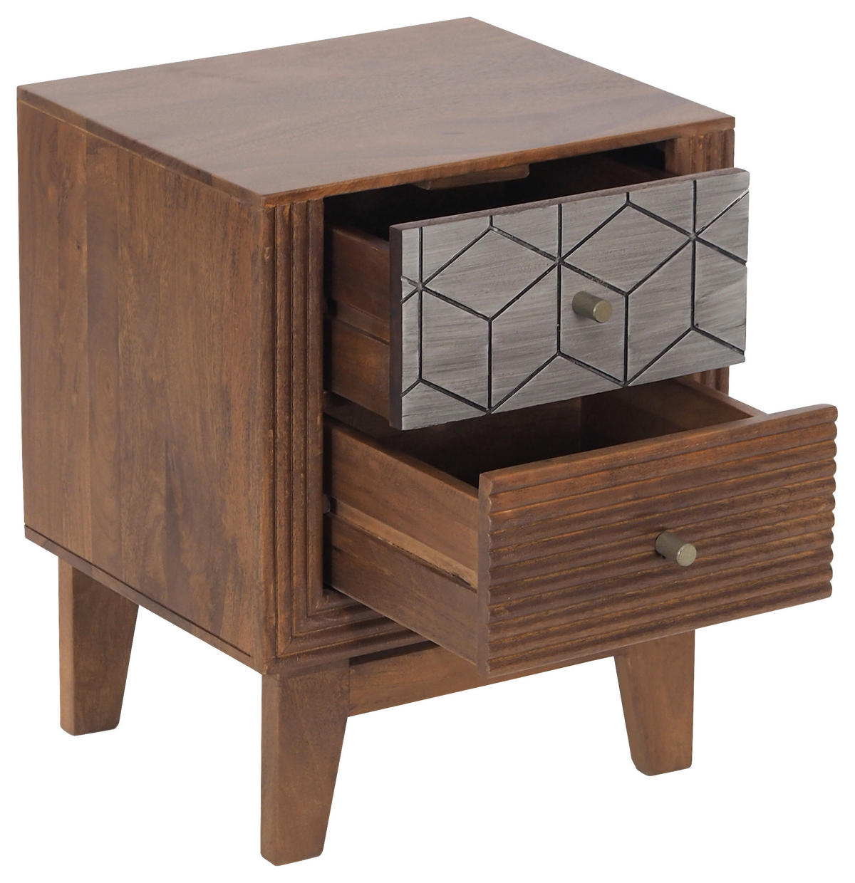 ÉJJELISZEKRÉNY keményfa mangófa szürke, méz  - aranyszínű/szürke, Modern, fém/fa (40/50/35cm) - MID.YOU