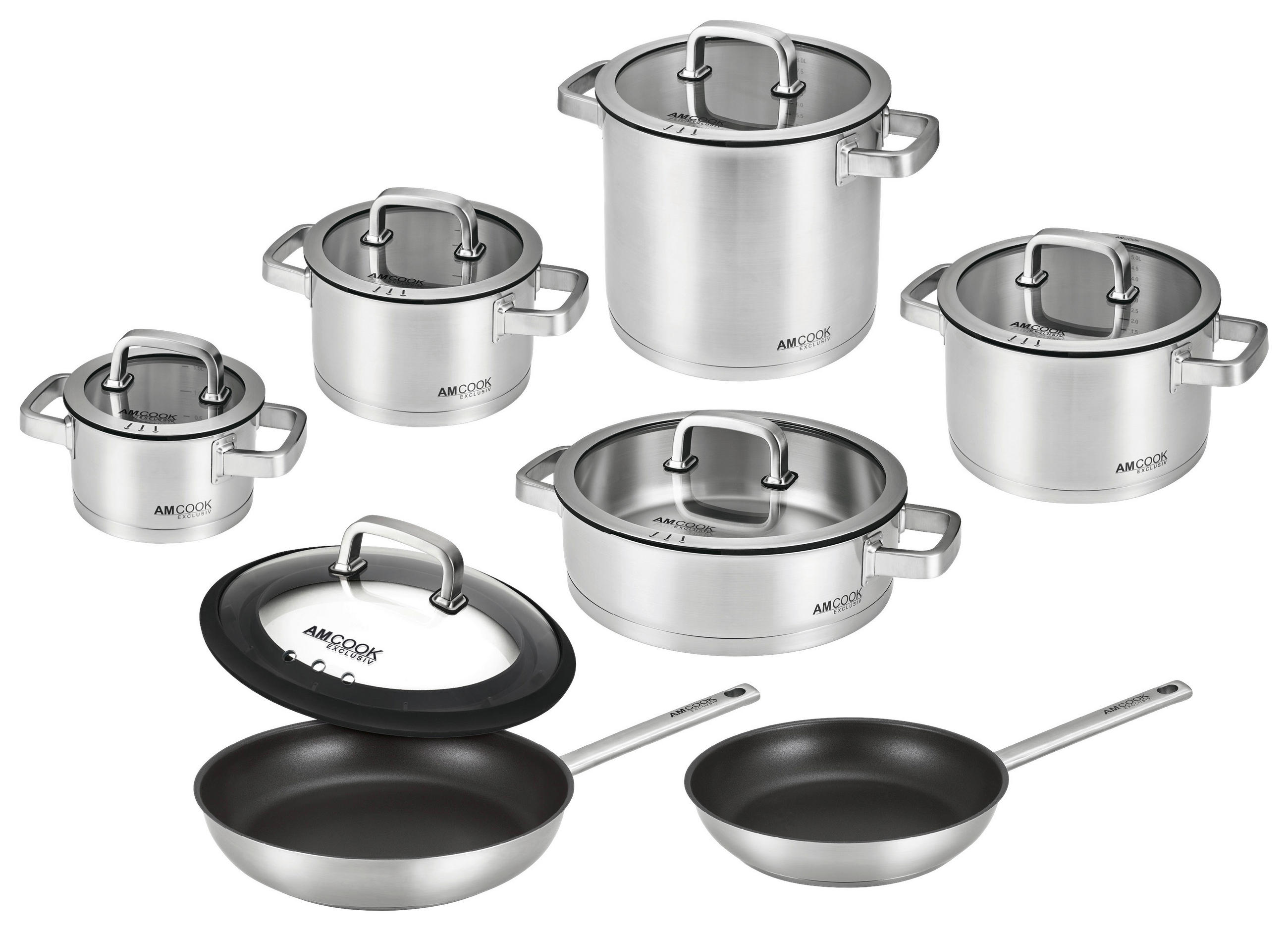 KOCHTOPFSET SENNA S13 PLUS 13-teilig - Edelstahlfarben, Basics, Glas/Metall - Am Cook