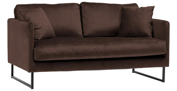 2-SITZER-SOFA in Samt Dunkelbraun  - Dunkelbraun/Schwarz, Design, Textil/Metall (150/78/84cm) - Carryhome