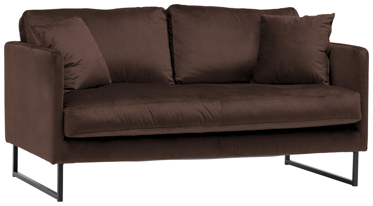 2-SITZER-SOFA in Samt Dunkelbraun  - Dunkelbraun/Schwarz, Design, Textil/Metall (150/78/84cm) - Carryhome
