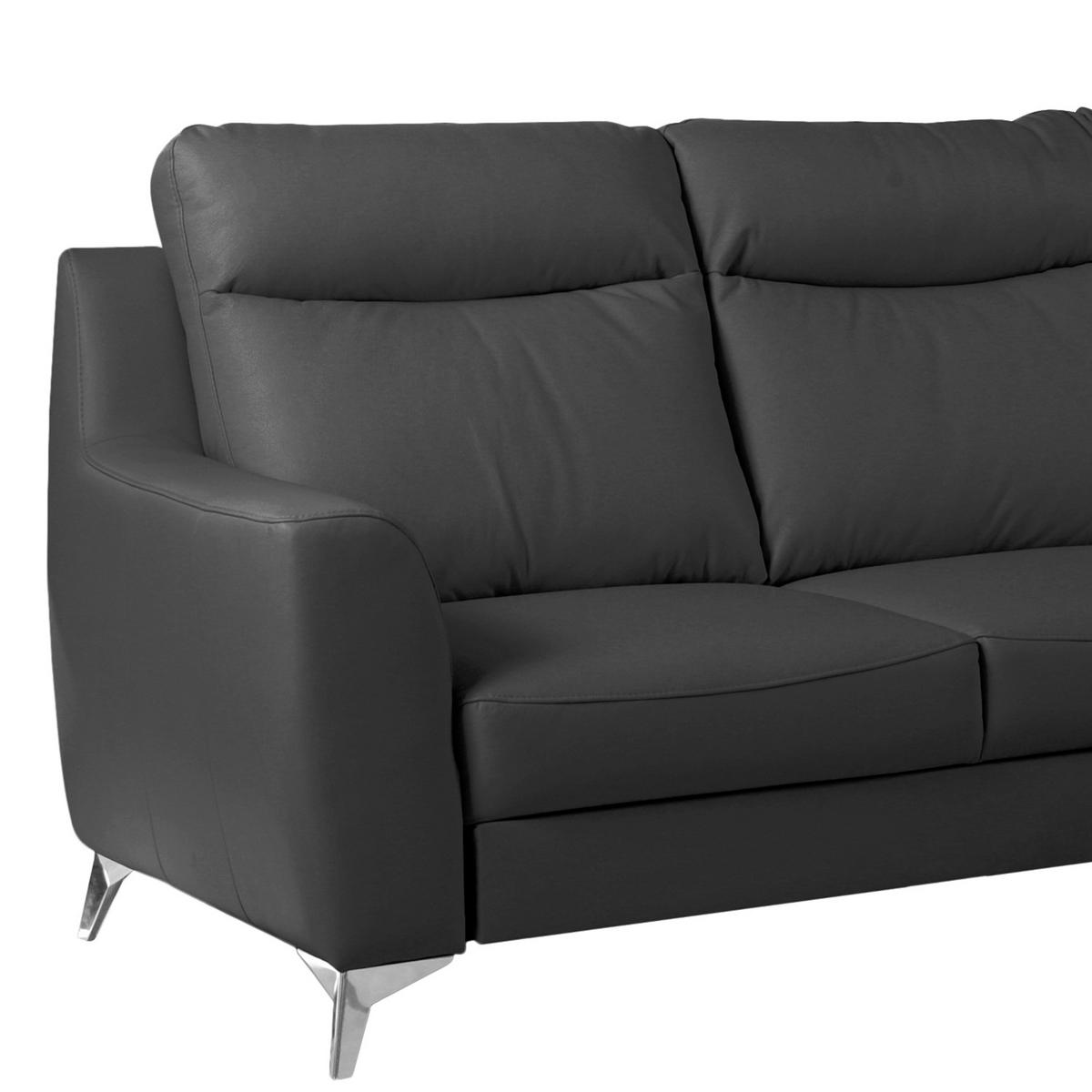 ECKSOFA Lederlook Echtleder Schwarz  - Chromfarben/Schwarz, Design, Leder/Textil (236/168cm) - Livetastic